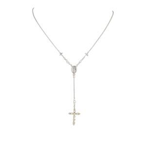 Virgins Saints & Angels Silver Rosary Cross Necklace with Pearl Accents
